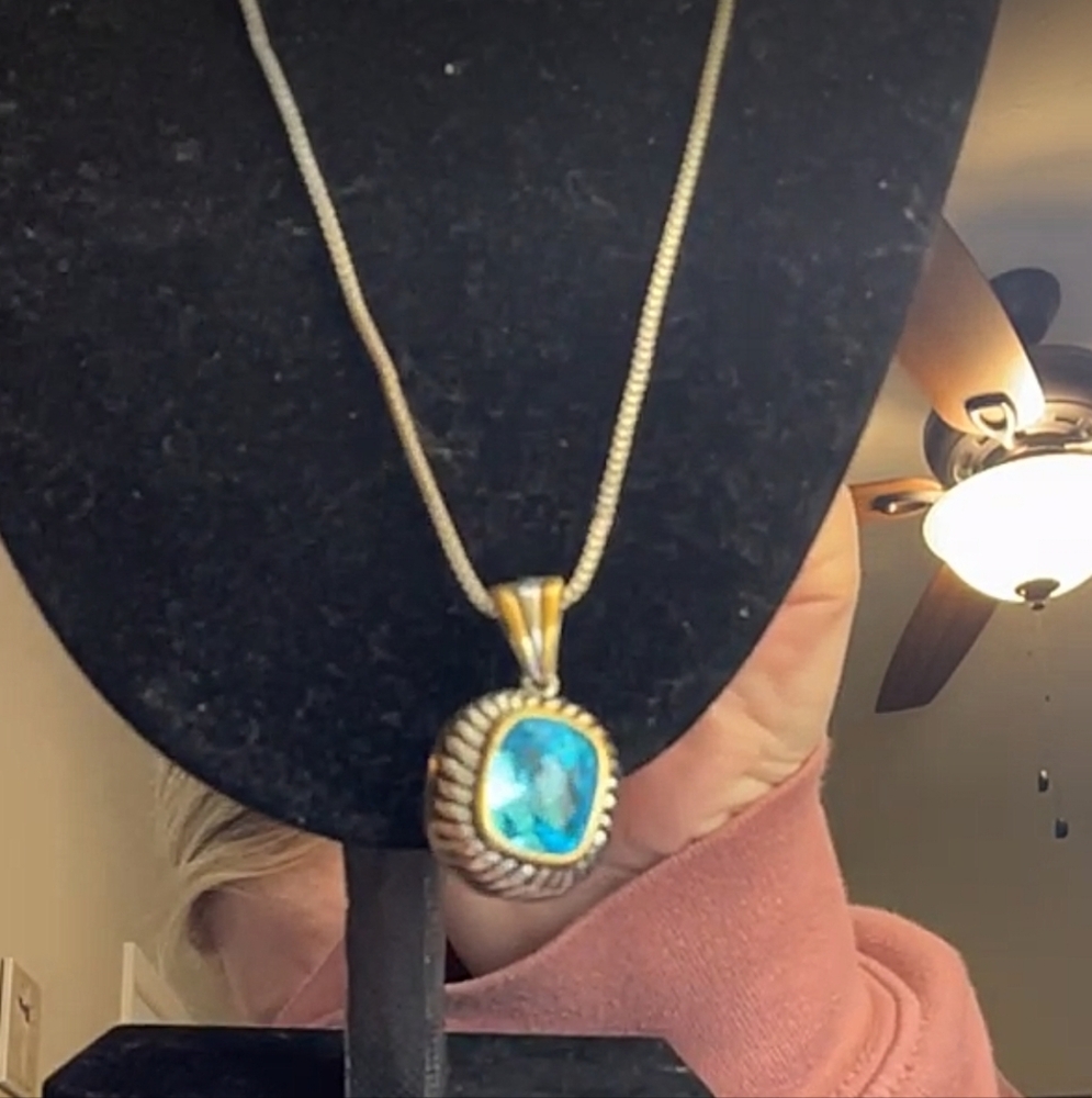Silver-tone Gold Tone Topaz Color pendant Necklace